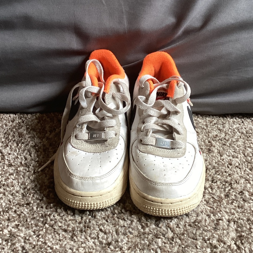 Nike Kids White and Orange Air Force 1 Sneakers